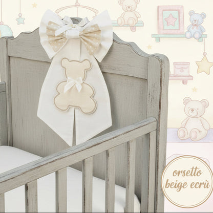 colore beige ecrù fiocco coccarda nascita da ricamare a punto croce con data nome bebè per cameretta, portone, culla, lettino