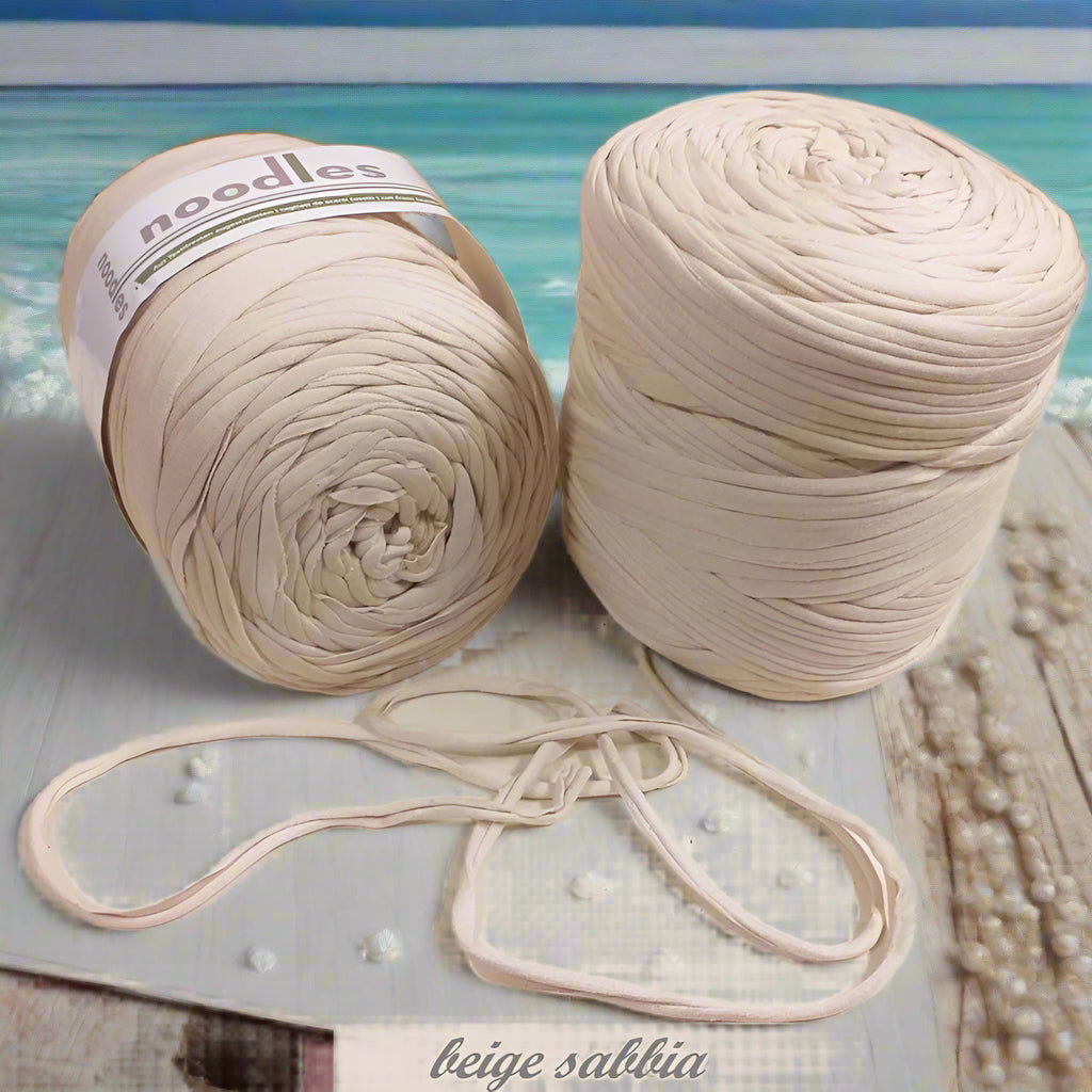 beige sabbia Noodles Stafil rotolo fettuccia uncinetto borse elastica cotone uso pochette clutch bags cestini culle neonati pelosetti abbigliamento inverno scaldacollo collane