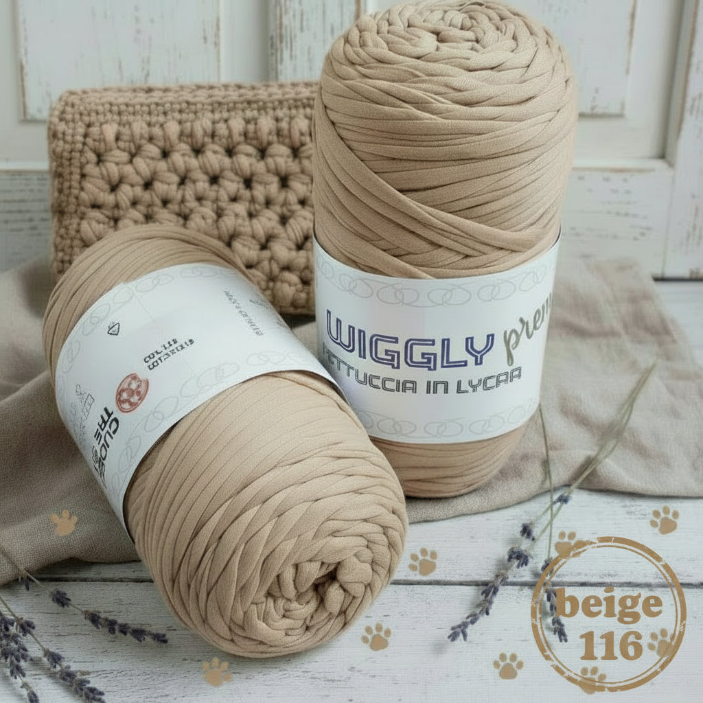 wiggly premium cucirini 3 stelle fettuccia lycra soft colore beige 116 per fare borse pochette uncinetto punto puff