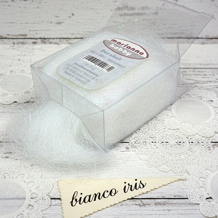 bianco iridescenti capelli di angelo flowerhair angelhair lametta iris lurex per creazione bambole Natale angioletti natalizi acconciatura uso decorazioni vetrinistica fioristi composizioni centrotavola