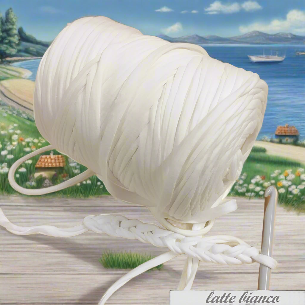 latte bianco 600 g 119911 fettuccia per uncinetto cotone elastico filati Stafil green Noodles stretch uso creare borse zainetto cestini tappeti cuscini arredamento clutch bags cerimonia pochette abbigliamento sacca mare piscina shop crochet