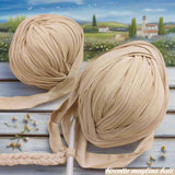 beige biscotto maglina ball lycra  arrotolata fettuccia borse cestini uncinetto uso sferruzzare scaldacollo collane clutch bags pochette sera cerimonia natalizie o estive