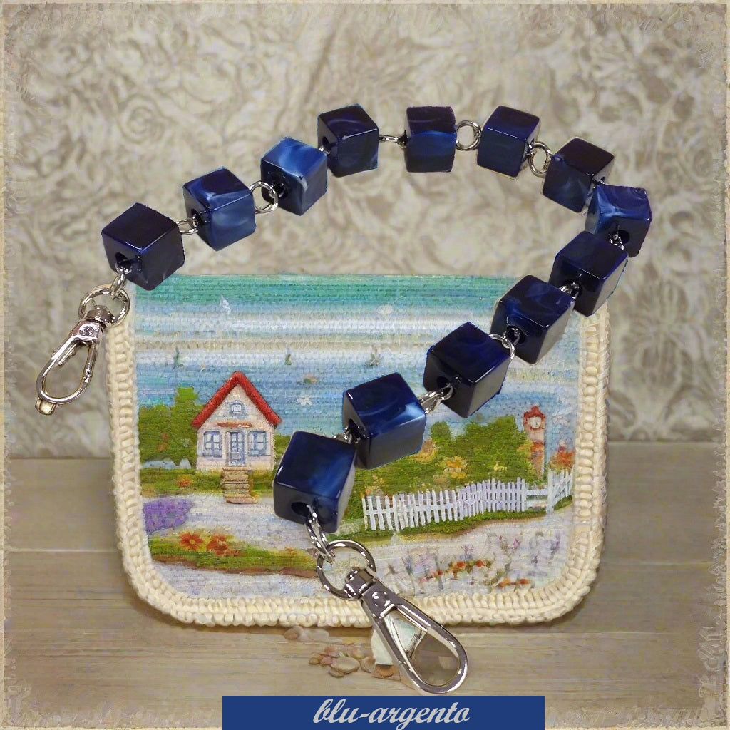 blu  manico particolare di resina acrilica plastica catena decorativa per borsa a spalla uncinetto artigianale fatta a mano di fettuccia corda particolare con moschettoni anelli ganci finali
