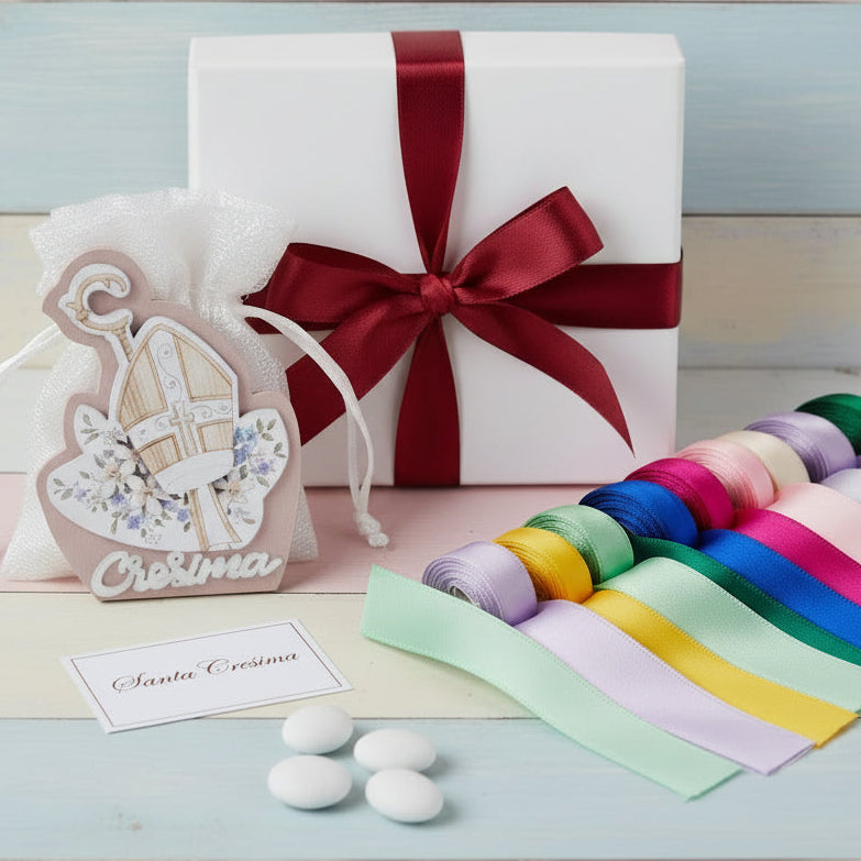 bordeaux e piantina portaconfetti sacra simboli Mitria Pastorale vescovile scritta  Cresima legno icona religiosa per bambino ragazzo bimbo bambina ragazza bimba da confezionare con sacchettino  bigliettino nastri kit fai da te