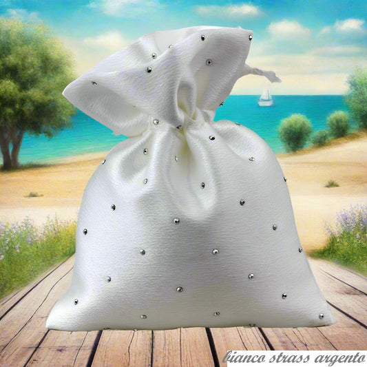 sacchettini bianco strass argento brillantini fai da te bomboniere da confezionare confetti anniversario matrimonio sacchetti nozze d'argento confetti dei 25 anni venticinquesimo diciottesimo compleanno