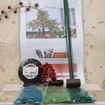 foto istruzioni perline fiori e piante kit fai da te creare albero bonsai pianta melo conteria rocailles di perle veneziane meline fili marroni steli guttaperca stemtex