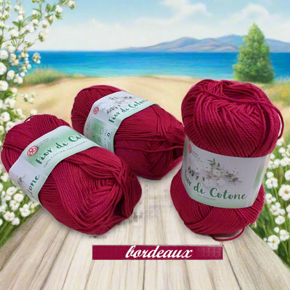 bordeaux filo uncinetto cucirini tre stelle fior di cotone art 0360 filato grosso mercerizzato uso amigurumi pupazzi bambole crochet bag borse costumi abbigliamento arredamento