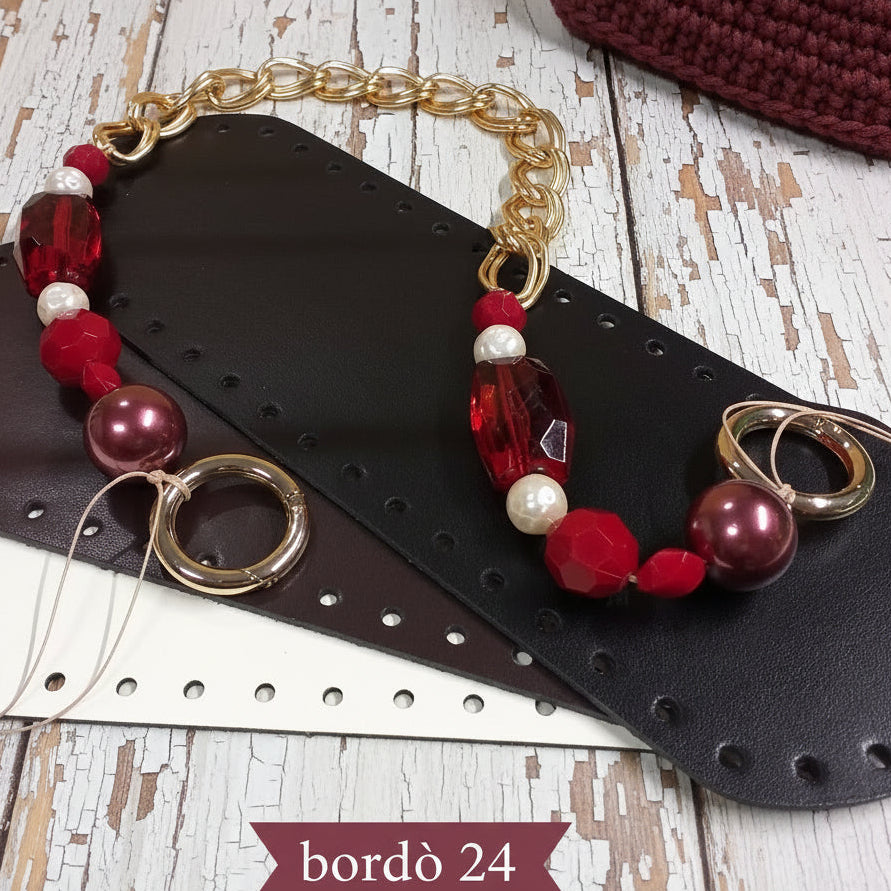 bordò 24 manico catena perle moschettoni anelli modello gioiello per fai da te borse di stoffa tessuto uncinetto fettuccia e filati grossi, fondo ecopelle in composizione