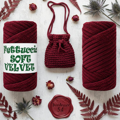 colore bordeaux 54 fettuccia soft velvet velluto MAS per borse uncinetto, tipologia tubolare