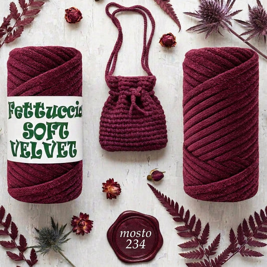 colore mosto 234 fettuccia soft velvet velluto MAS per borse uncinetto, tipologia tubolare