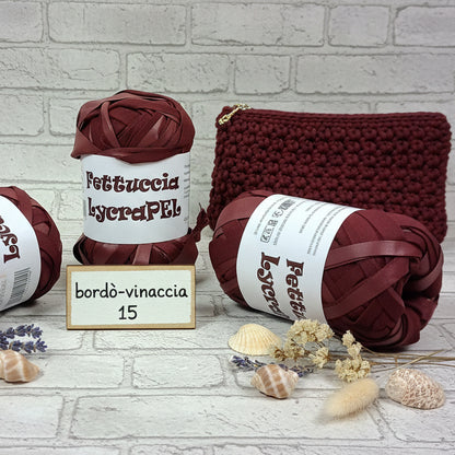 bordeaux vinaccia gomitolo MAS lycraPel fettuccia ecopelle uso cordino per borse uncinetto abbigliamento moda rivestire manici realizzare pochette clutch bags