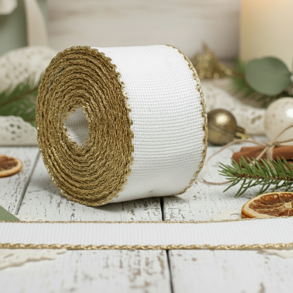 per applicazione ricamata con bianco oro nastro da bordo, fascia bordura di tela aida bordino dorato Natale per ricamo cifre iniziali auguri scritte e ricamare biancheria della casa