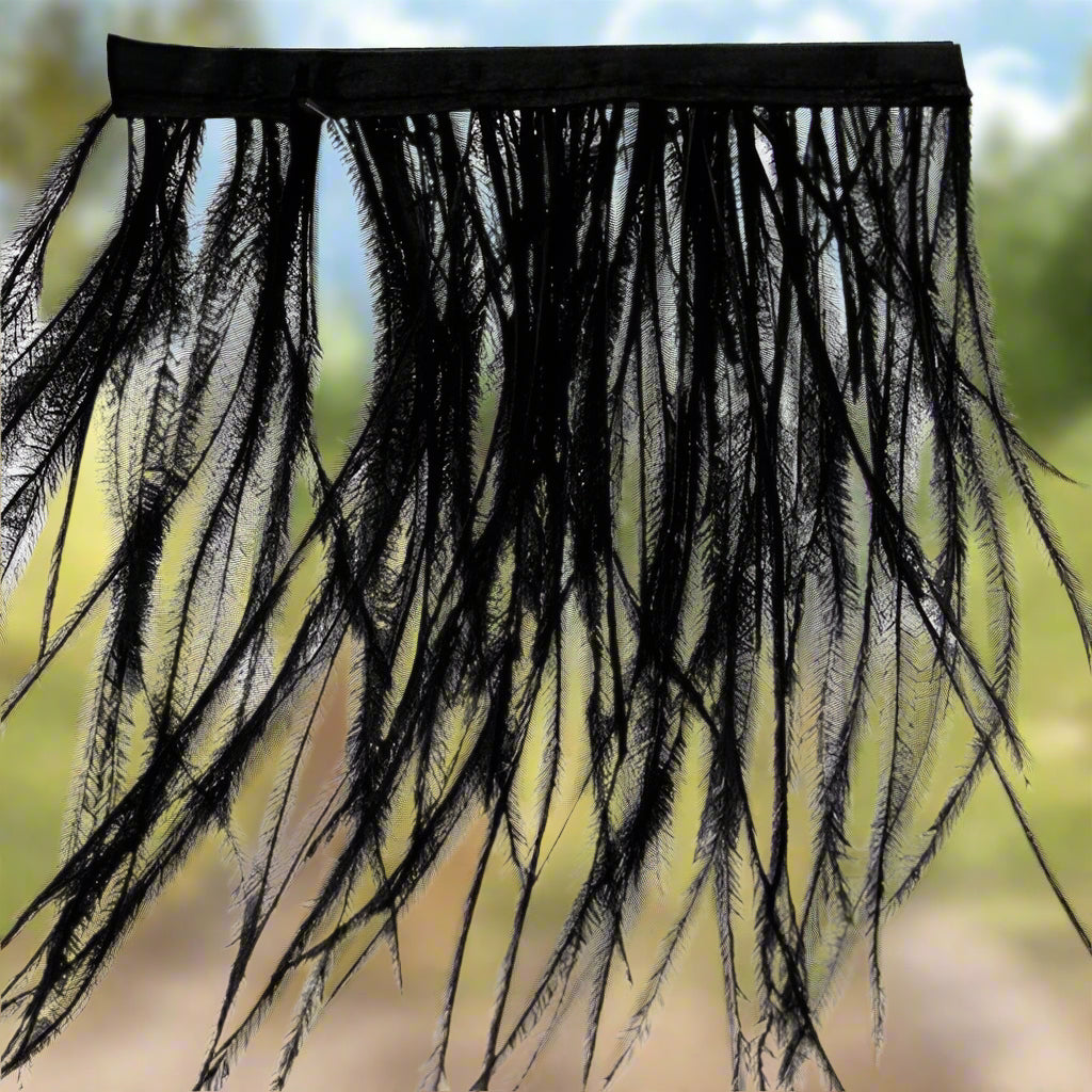 colore nero nastro con frange piume di struzzo naturale bordura passamaneria da applicare vestitini matrimonio cerimonia abitini cappelli borse ghirlande nascita