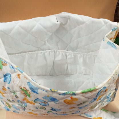organizzazione interna cotone 100% stafil bebè fantasia orsetti pulcini baby bavaglini sonaglio scarpine borsa trapuntata cambio neonato da ricamare punto croce con tela aida tracolla