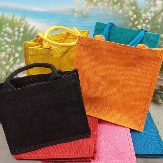 turchese rosso nero arancione giallo rosa fucsia colorate estive spiaggia mare piscina juta borsa quadrata 30 x 30 cm manici tessuto yuta da decorare rivestire uncinetto tecnica applicazioni personalizzare dipingere colorare ricamare fiori conchiglie appliquè pizzo nappine pompons
