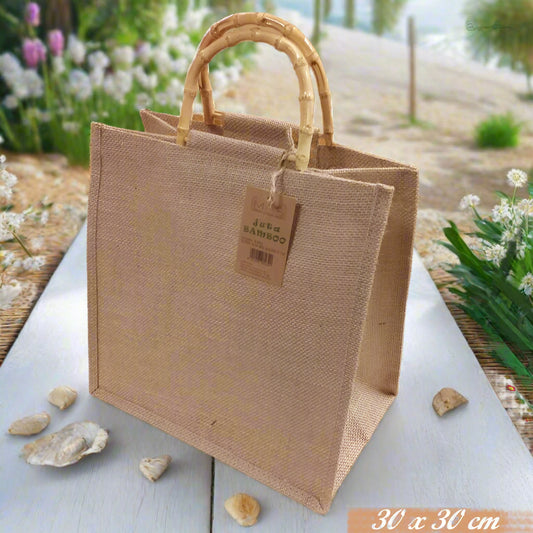 30 x 30 cm borsa juta con manici bambù da rivestire uncinetto mattonelle granny nodi frange rafia macramè corda tessuto perline cordino thai scritte applicazioni nomi