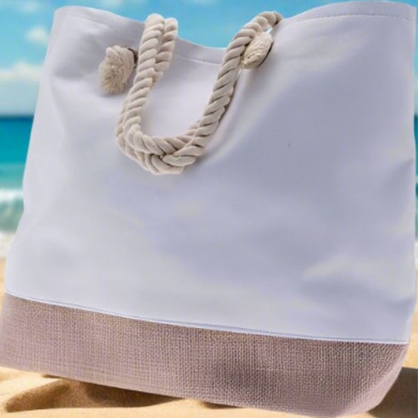 borsa donna da mare sacca tela bianca base juta naturale manici corda nautica uso borsone piscina estate spiaggia viaggio