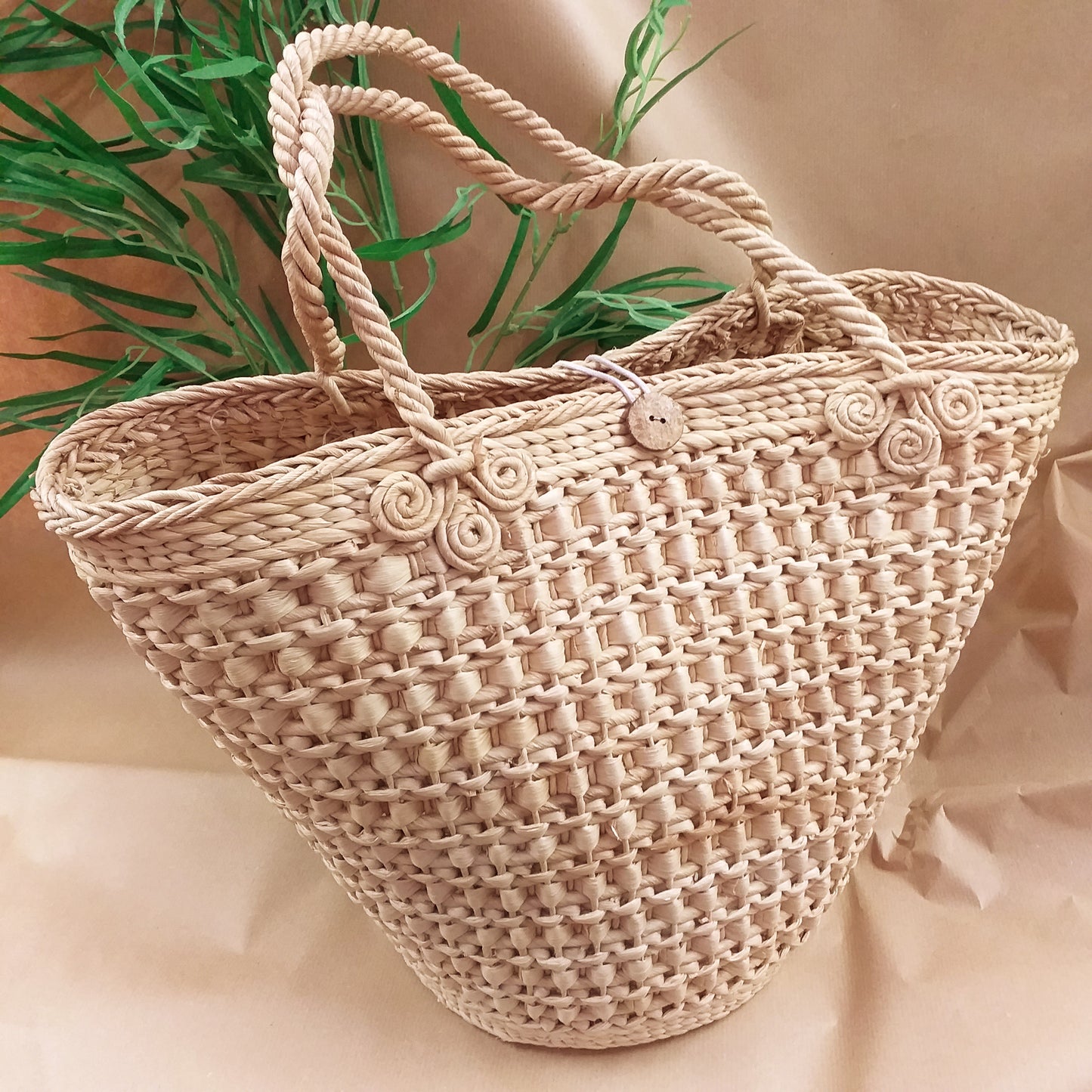 sporta grande 48 cm da mare spiaggia piscina chiusura bottone di legno borsa paglia estiva fai da te decorazioni personalizzare decorare