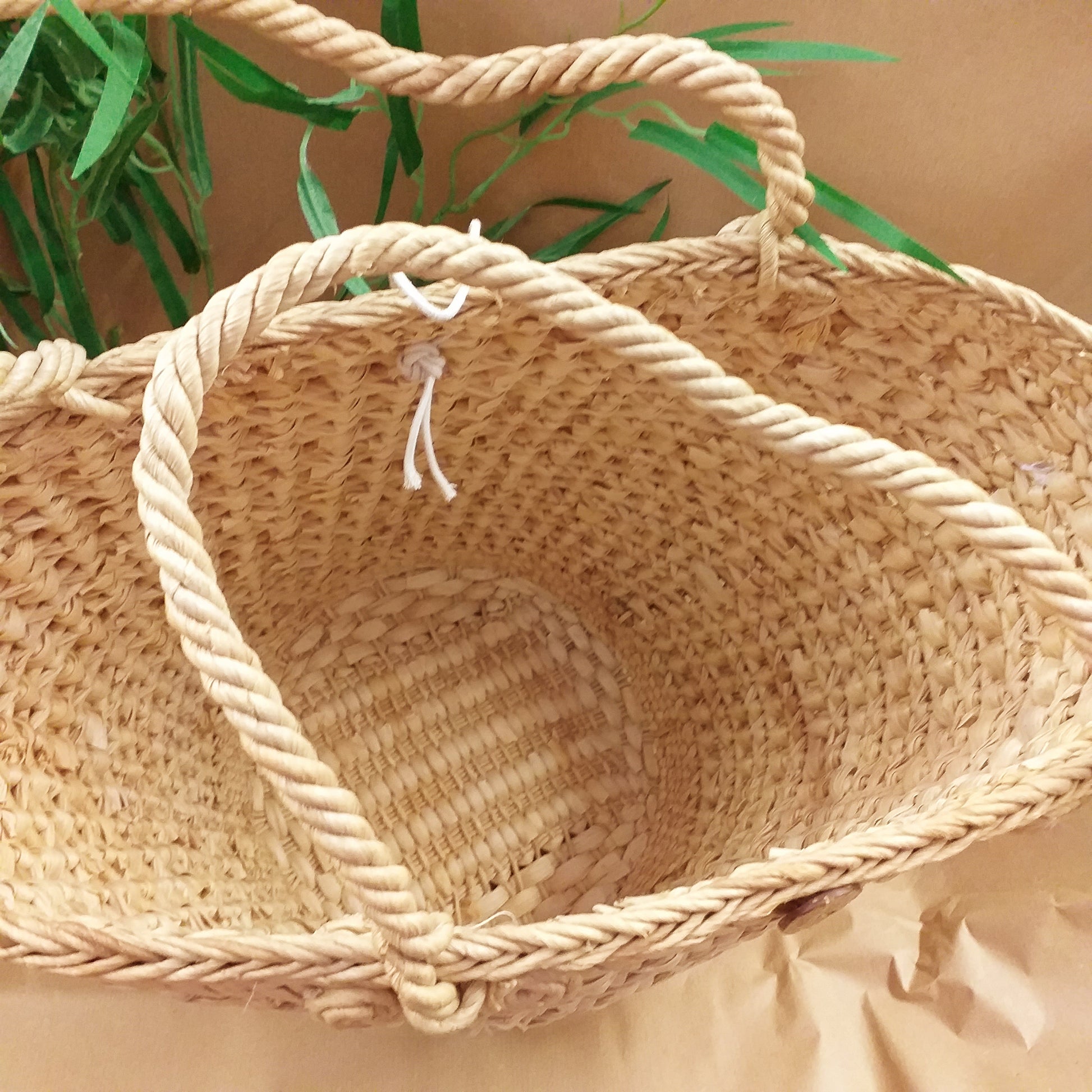fondo e interno sporta da mare spiaggia piscina chiusura bottone di legno borsa paglia estiva fai da te decorazioni personalizzare decorare