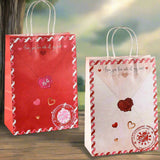 retro con sigillo ceralacca sacchetto busta medio sportina shopper borsa regalo love mail cuori scritta inglese per San Valentino confezionamento packaging borsina manici corda rossa fondo bianco o viceversa