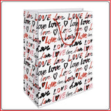 fondo bianco stampa nero rosso sportina shopper borsa regalo love cuori scritta per San Valentino confezionamento packaging borsina manici corda rossa