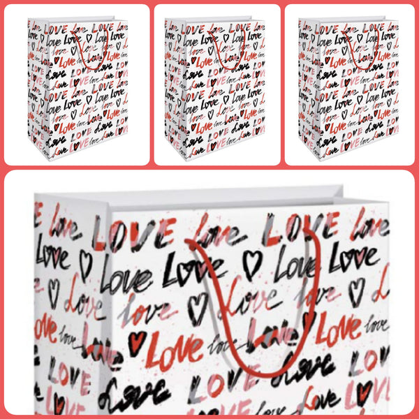 sportina shopper borsa regalo love cuori scritta per San Valentino confezionamento packaging borsina manici corda rossa fondo bianco