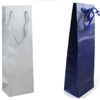 argento blu carta borse con manici corda per confezione regalo vino Natale shopper bag portabottiglie confezionamento verticale bordolese borgognotta