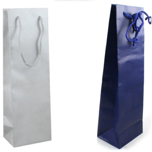 argento blu carta borse con manici corda per confezione regalo vino Natale shopper bag portabottiglie confezionamento verticale bordolese borgognotta