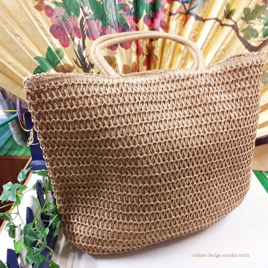 colore beige corda ecrù sacca da mare spiaggia estiva per estate 2023 borsa di paglia lavorazione corda rafia carta da decorare personalizzare con fiori uncinetto mattonelle granny completa manici