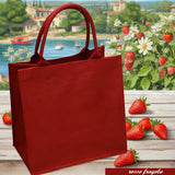 rosso fragola colorata estiva spiaggia mare piscina juta borsa quadrata 30 x 30 cm manici tessuto yuta da decorare rivestire uncinetto tecnica applicazioni personalizzare dipingere colorare ricamare fiori bianchi conchiglie appliquè pizzo nappine pompons