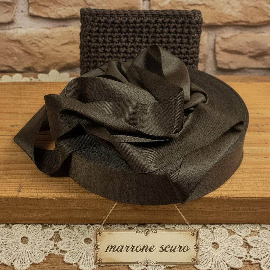 shop fettuccia marrone scuro cioccolato maglina stafil jersey borse cestini tappeti uncinetto scaldacollo collane pochette clutch bags 