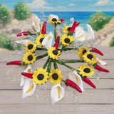 composizioni floreali miste artificiali calla peperoncino girasole nebbiolina fiori uso per segnaposto addobbi fai da te hobby creativi packaging confezionamento chiudipacco bomboniere regalini
