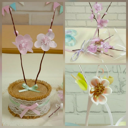 bouquet mazzetti mazzolini rami e rametti di fiore di pesco uso confezione regalo pasquale chiudipacco segnaposto ristorante