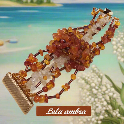 Lola ambra etnico fiori Swarovski braccialetto perline fatto a mano con cristalli pietruzze perle vetro schema bracciali su base di metallo chiusura dorata