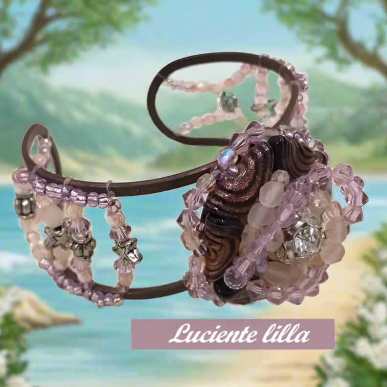 Luciente lilla etnico fiori Swarovski braccialetto perline fatto a mano con cristalli pietruzze perle vetro schema bracciali su base di metallo chiusura rame