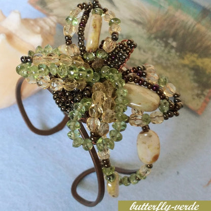 bronzo marrone verde topazio braccialetti perline fatti a mano con perle schema farfalla su base di metallo regolabile al polso