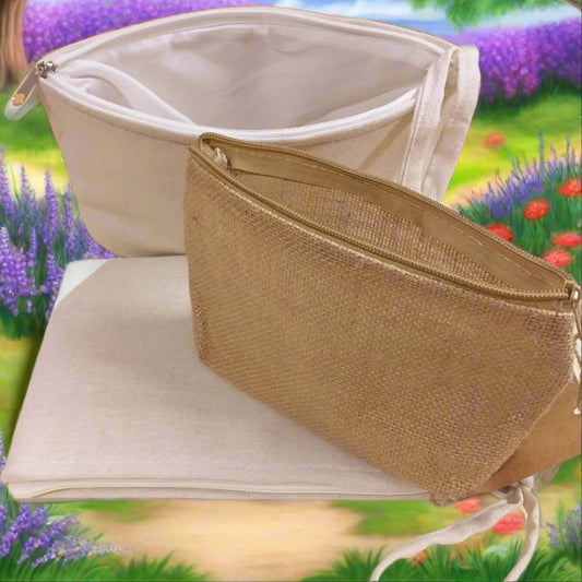 sacchetto con cerniera foderato bustina pochette juta tela grezza beige Merceria Accessori Servizio e stafil per borsa uncinetto da rivestire con filato cotone granny mattonelle o personalizzare scritte ricamo stampato applicazioni tessuto stoffa termoadesive strass