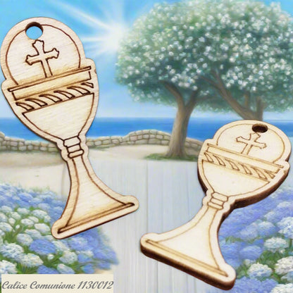 Calice pirografia Croce Tau simboli comunione cresima bomboniere fai da te decorazioni applicazioni in legno ciondolo souvenir articoli religiosi sacri per confezionare ricordini segnaposto