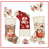 bianco rosso beige p-159 3 calze della befana pannello pannolenci stampato Natale renne pupazzo di neve gingerbread biscotti omini pandizenzero bastoncini di zucchero dolcetti cuori stelle