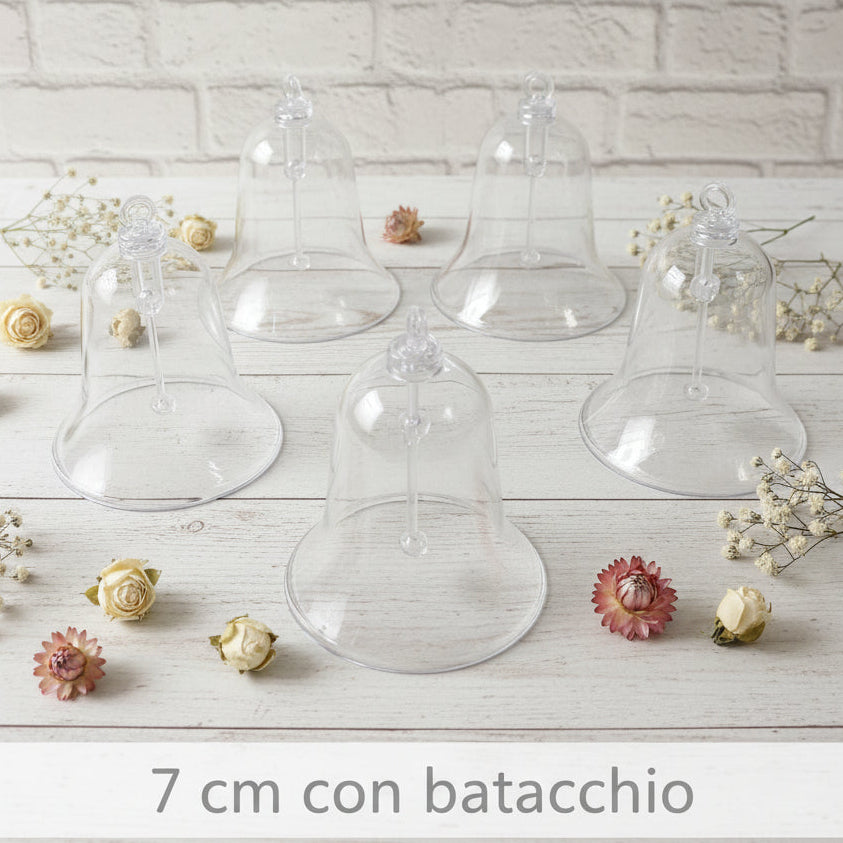 campanella plastica 7 cm trasparente batacchio sonaglio plexiglass uso decorazioni pasquali uova cioccolato packaging confezioni regalo e vetrine enogastronomia