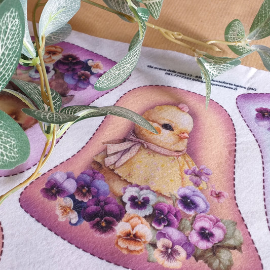 rosa lilla giallo pulcino fiori e violette come creare con motivi campanelle pannolenci stampato pasquale per decorazioni feltro addobbi fai da te vetrinistica packaging
