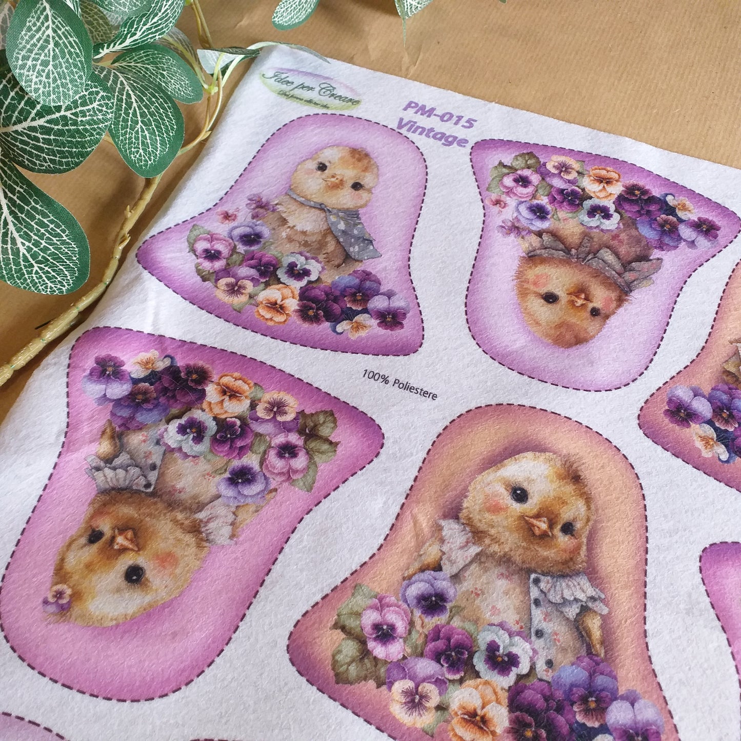 vintage 100 % poliestere pm-015 rosa lilla giallo pulcini fiori violette idee creare con motivi campanelle pannolenci stampato pasquale per decorazioni feltro addobbi fai da te vetrinistica packaging