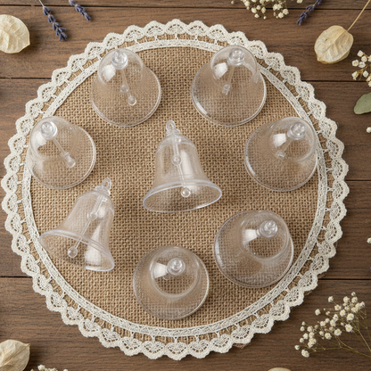 stock offerta 6 campanelle 7 cm plastica trasparenti batacchio sonaglio plexiglass uso decorazioni pasquali uova cioccolato packaging confezioni regalo e vetrine enogastronomi