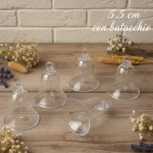 campanella plastica 5.5 cm trasparente batacchio sonaglio plexiglass uso decorazioni pasquali uova cioccolato packaging confezioni regalo e vetrine enogastronomia