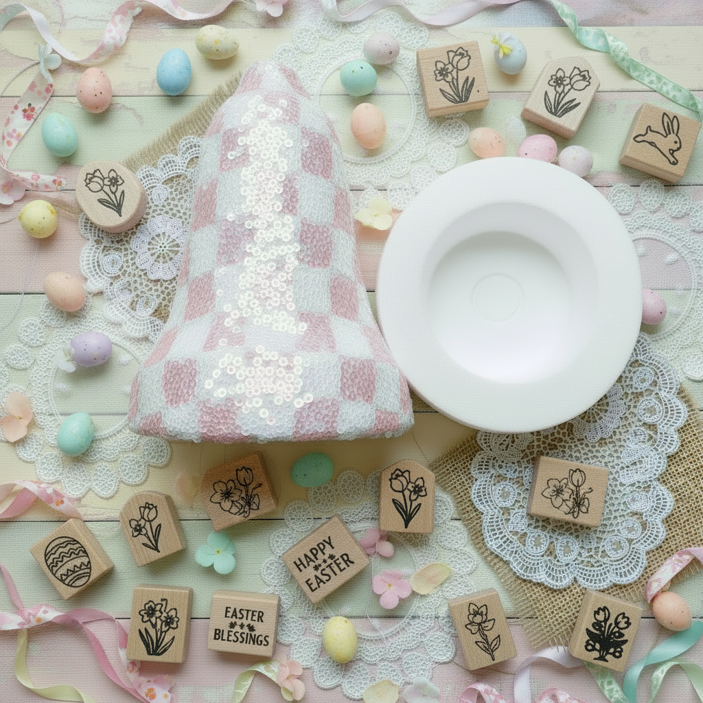 idea diy rivestire campana grande polistirolo con paillettes e spilli tecnica scacchi bianco rosa e addobbi decorazioni pasquali