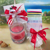 frutti rossi candela profumata bomboniera matrimonio laurea comunione cresima confezionata confetti sacchettino tulle nastrino coccarda scatola bianca frutti di bosco colori nastrini