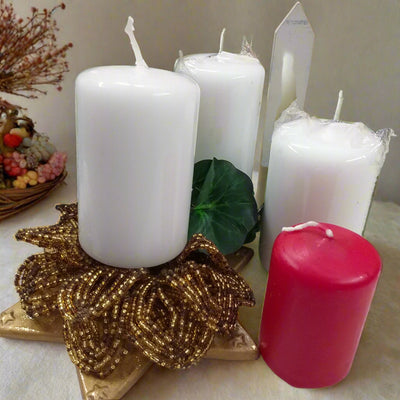 Candela moccolo cilindrica decorare fai da te con fiori e Natale