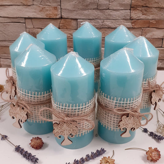 vetrina profumatori casa candele profumate menta colore tiffani-pastello confezionate bomboniere packaging green rustico naturale juta corda albero della vita legno