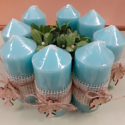 vetrina profumatori casa candele profumate menta colore tiffani-pastello confezionate bomboniere packaging green rustico naturale juta corda albero della vita legno