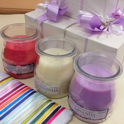 frutti rossi vaniglia lavanda candele bomboniere profumate confezionate confetti scatole matrimonio prima comunione scelta colori nastrini